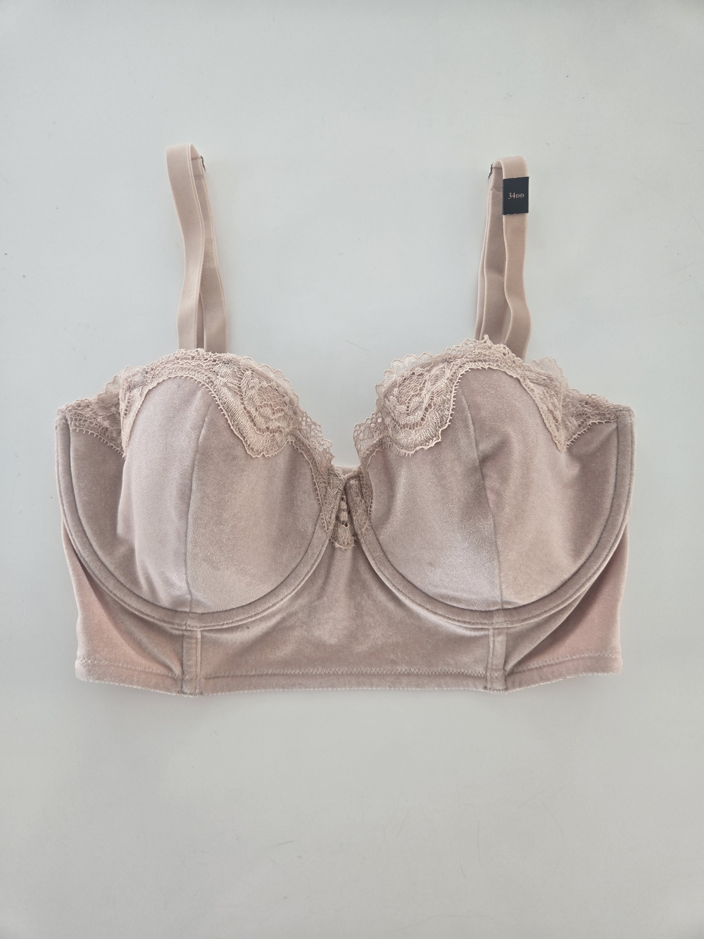 Victoria's Secret Velvet Lace Longline Bra - Blush Pink Size 34DD